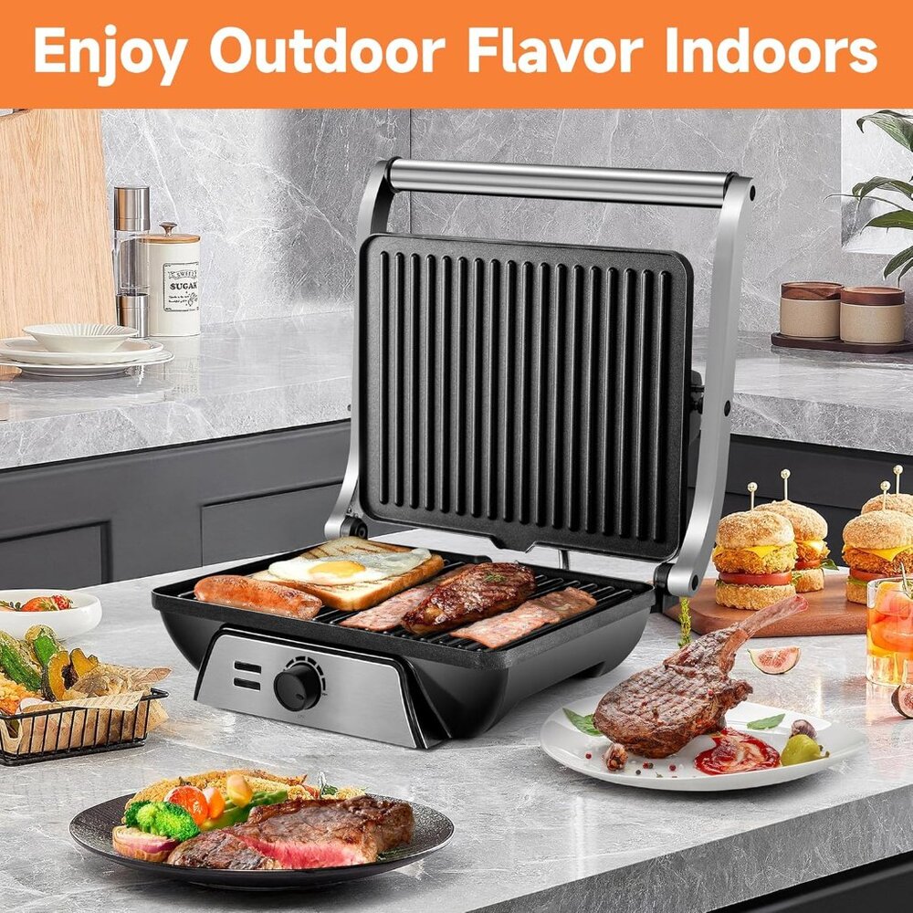 SUSTEAS Electric Panini Grill Non-Stick Plates 180° Open Floating Hinge SL-107A - Picture 10 of 10